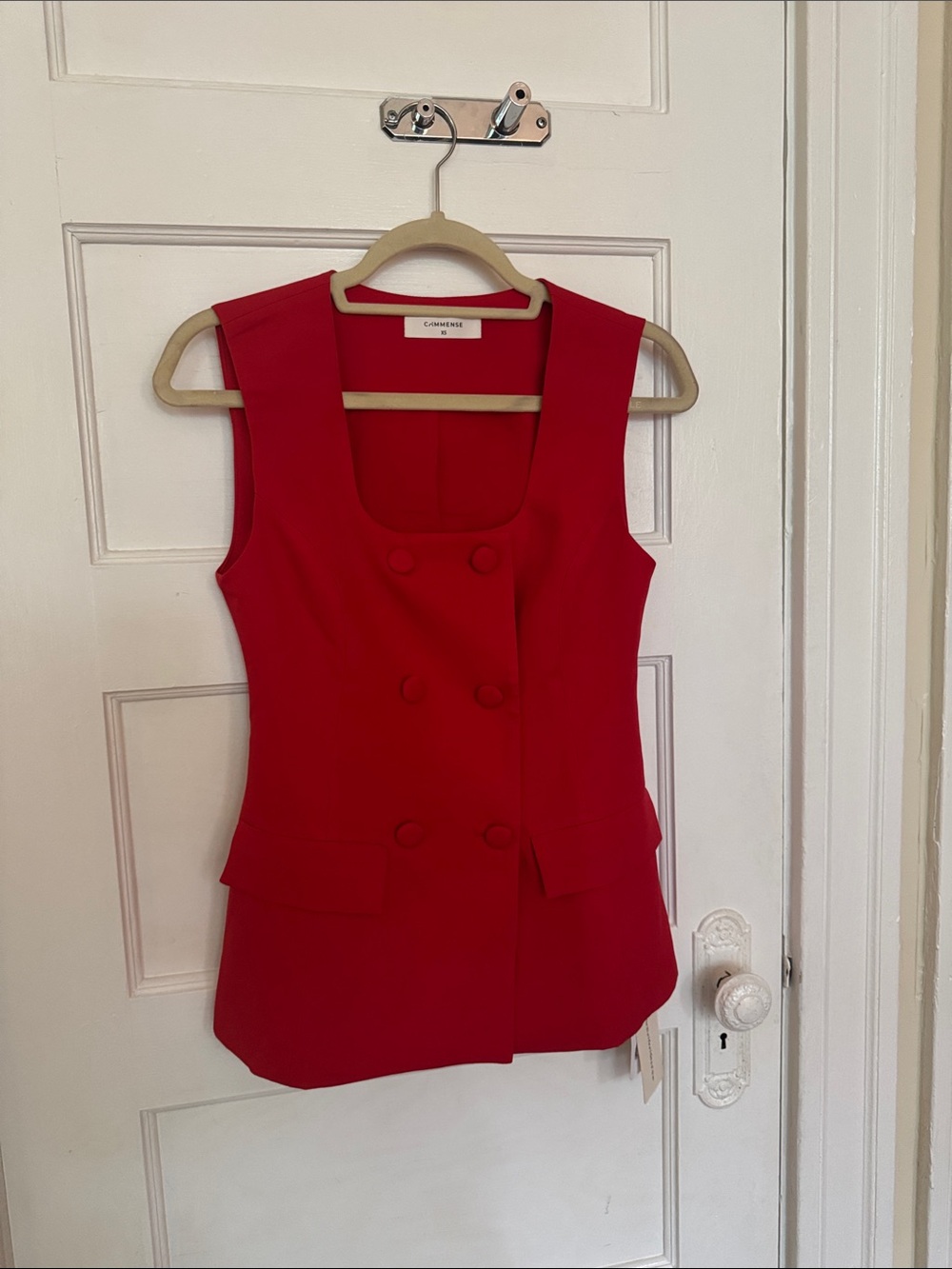 NWT Commense Red Double-Breasted Sleeveless Top
